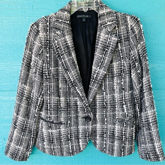 Lafayette 148 New York Black/White Soft Wool Tweed Blazer SIZE 12 EUC - Picture 1 of 10